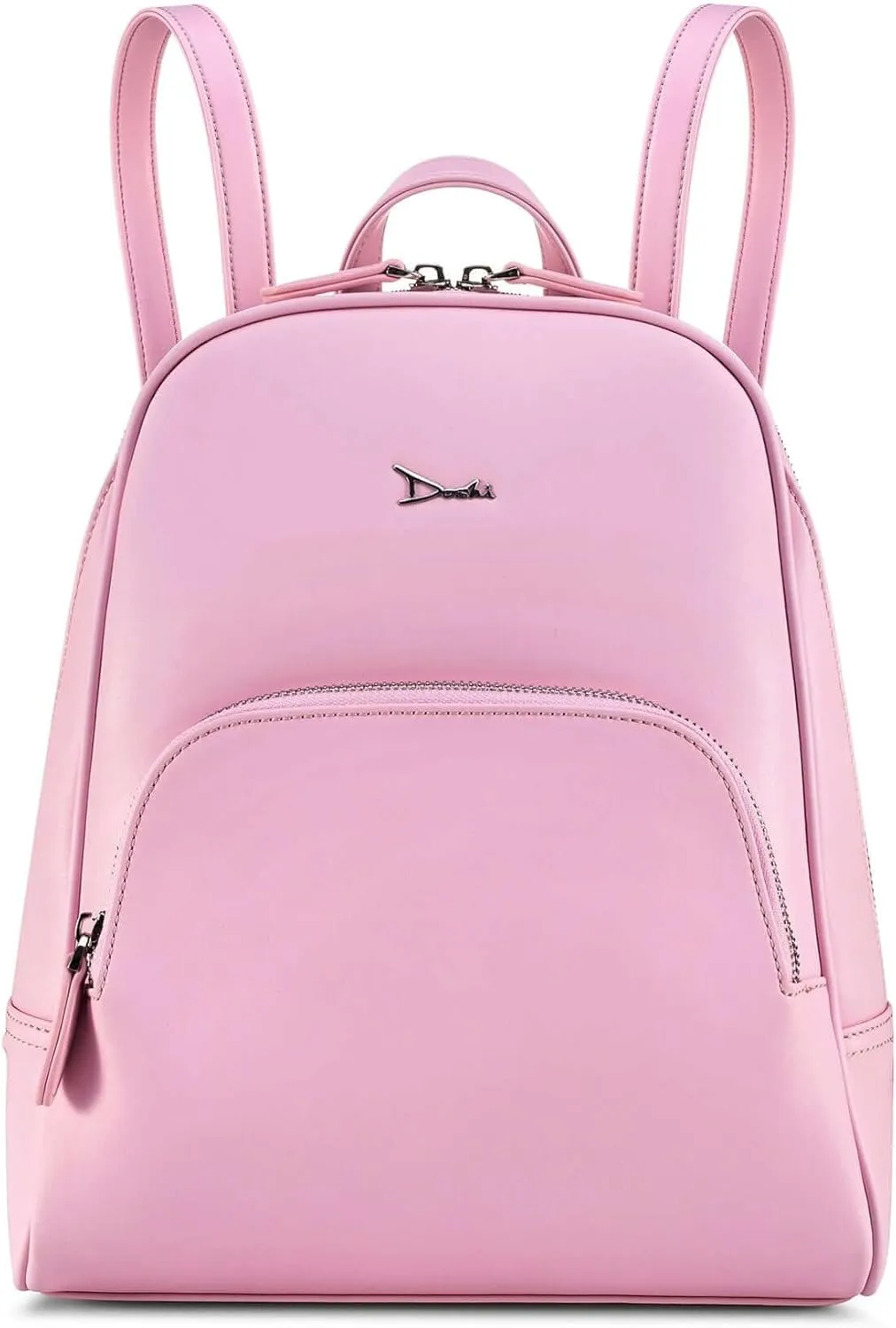 DOSHI - Pink Slim Backpack 1.5 - Durable Microfiber Vegan Leather Backpack for Women - Women's Vegan Backpack with Stainless Steel Logo - Luxury Backpack with Zip and Slip Pocket