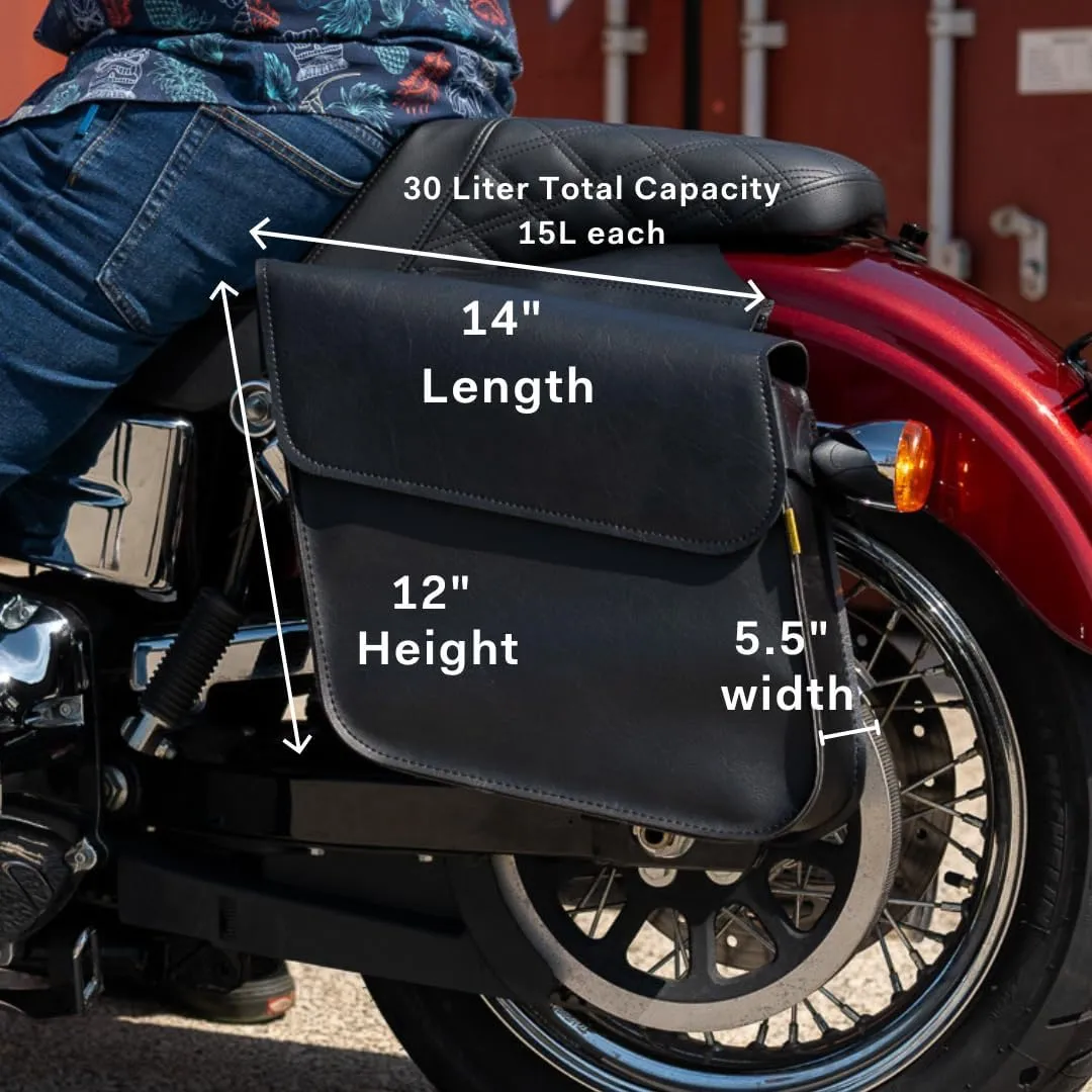 Dowco Willie & Max 58802-00 Raptor Series: Synthetic Leather Standard Slant Motorcycle Saddlebag Set, Black, Universal Fit, 15 Liter Each/30 Liter Total Capacity