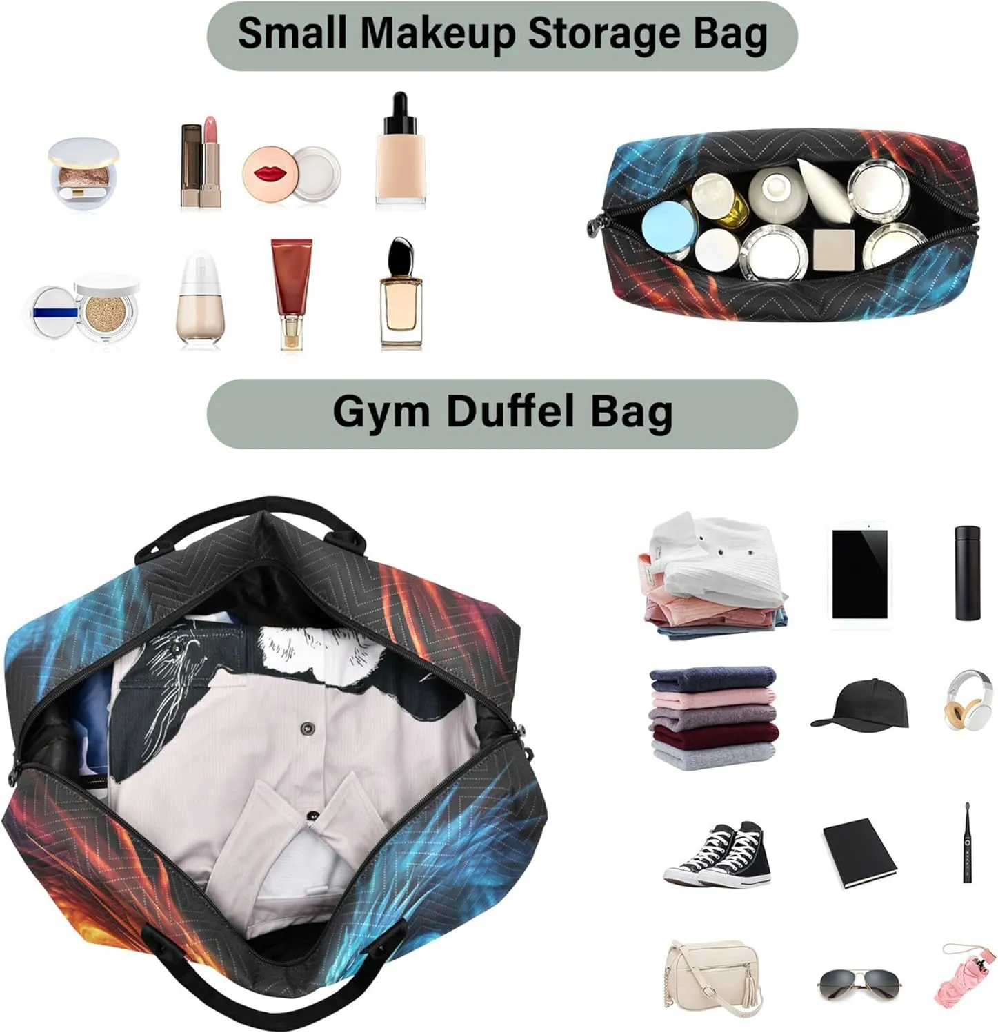 Dragons Fighting Fire Flames Duffle Bag Women Travel Toiletry Bag Set of 2, Design Women Small Gym Bag Weekender Bags