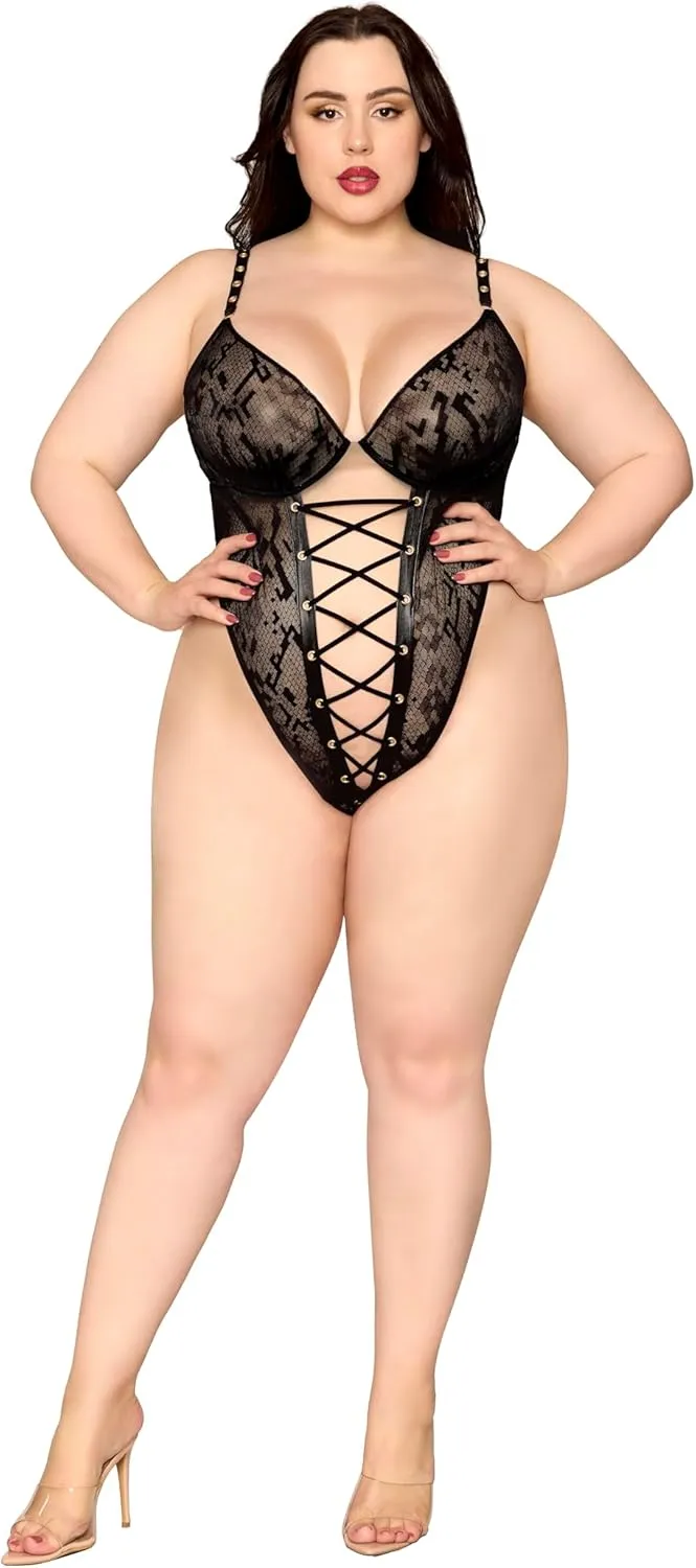 Dreamgirl Women's Black Snake Print Teddy