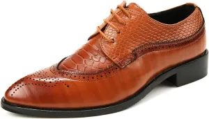 Dress Oxford Shoes for Men Lace Up Brogue Embossed Crocodile Embossed Leather Low Top Rubber Sole Slip Resistant Anti-Slip Block Heel Party Suitable for Many Occasions.