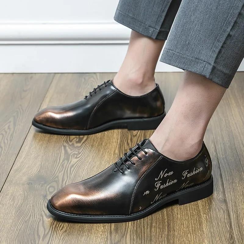Dress Shoes for Men Lace Up Retro Square Burnished Toe Pattern Embossed Vegan Leather Non Slip Resistant Anti-Slip Rubber Sole Low Top Business(Copper,8)