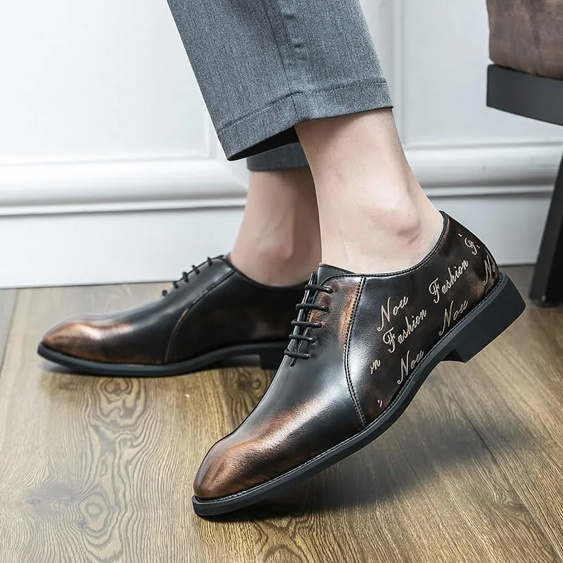 Dress Shoes for Men Lace Up Retro Square Burnished Toe Pattern Embossed Vegan Leather Non Slip Resistant Anti-Slip Rubber Sole Low Top Business(Copper,8)