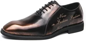 Dress Shoes for Men Lace Up Retro Square Burnished Toe Pattern Embossed Vegan Leather Non Slip Resistant Anti-Slip Rubber Sole Low Top Business(Copper,8)