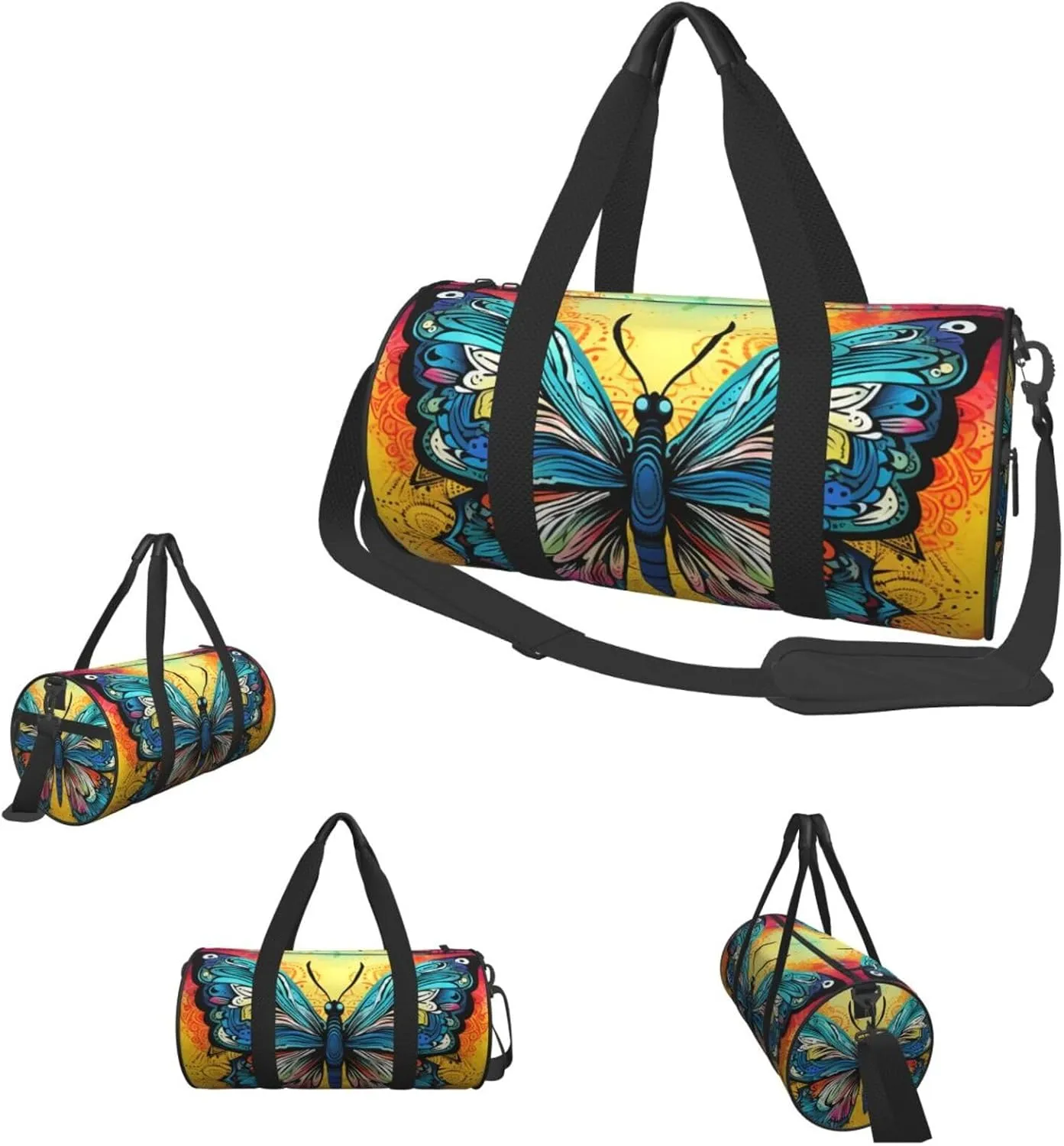 Duffel Bag for Men Women Small Gym Bag Butterfly Tie Dye Travel Duffel Bag Waterproof Overnight Bag for Sports Workout