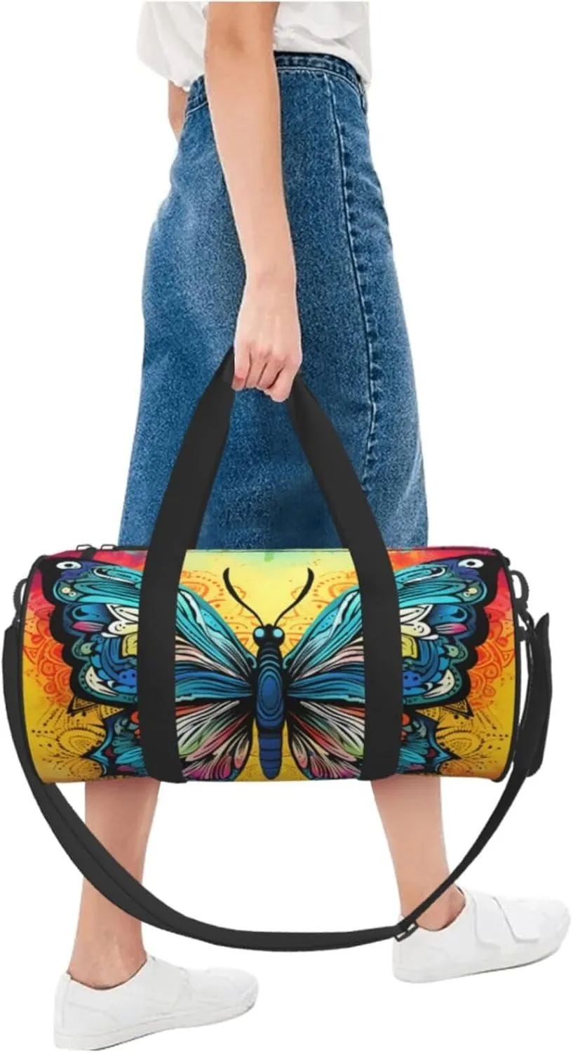 Duffel Bag for Men Women Small Gym Bag Butterfly Tie Dye Travel Duffel Bag Waterproof Overnight Bag for Sports Workout