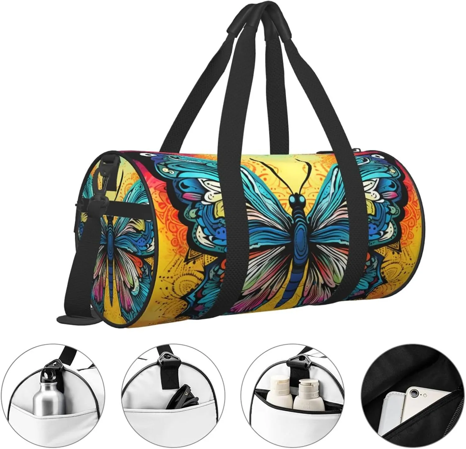 Duffel Bag for Men Women Small Gym Bag Butterfly Tie Dye Travel Duffel Bag Waterproof Overnight Bag for Sports Workout