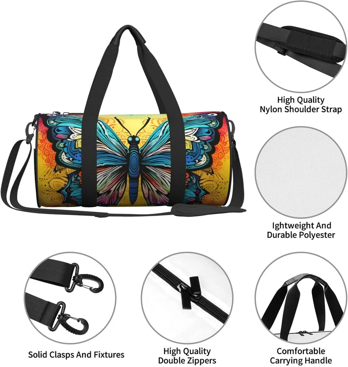 Duffel Bag for Men Women Small Gym Bag Butterfly Tie Dye Travel Duffel Bag Waterproof Overnight Bag for Sports Workout
