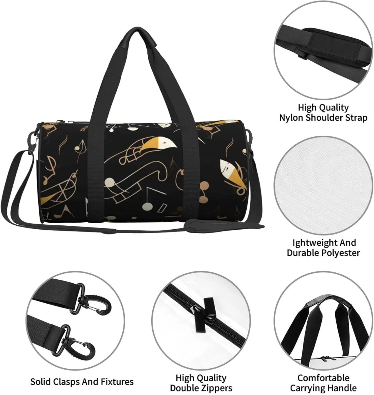 Duffel Bag for Men Women Small Gym Bag Stylish Musical Note Pattern Travel Duffel Bag Waterproof Overnight Bag for Sports Workout