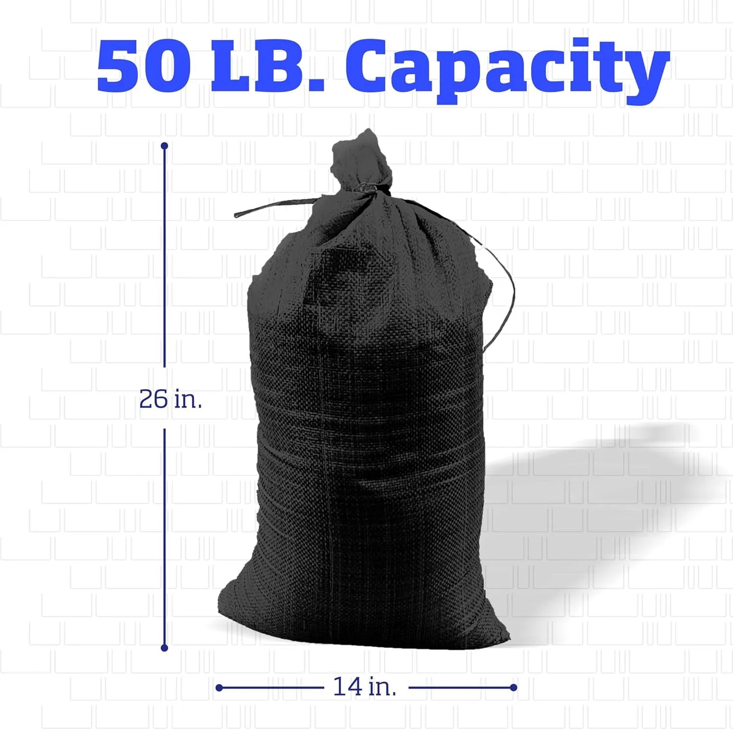 DURASACK Heavy Duty Sand Bags with Tie Strings Empty Woven Polypropylene Sand-Bags for Flood Control with 1600 Hours of UV Protection, 50 lbs Capacity, 14x26 inches, Black, Pack of 100