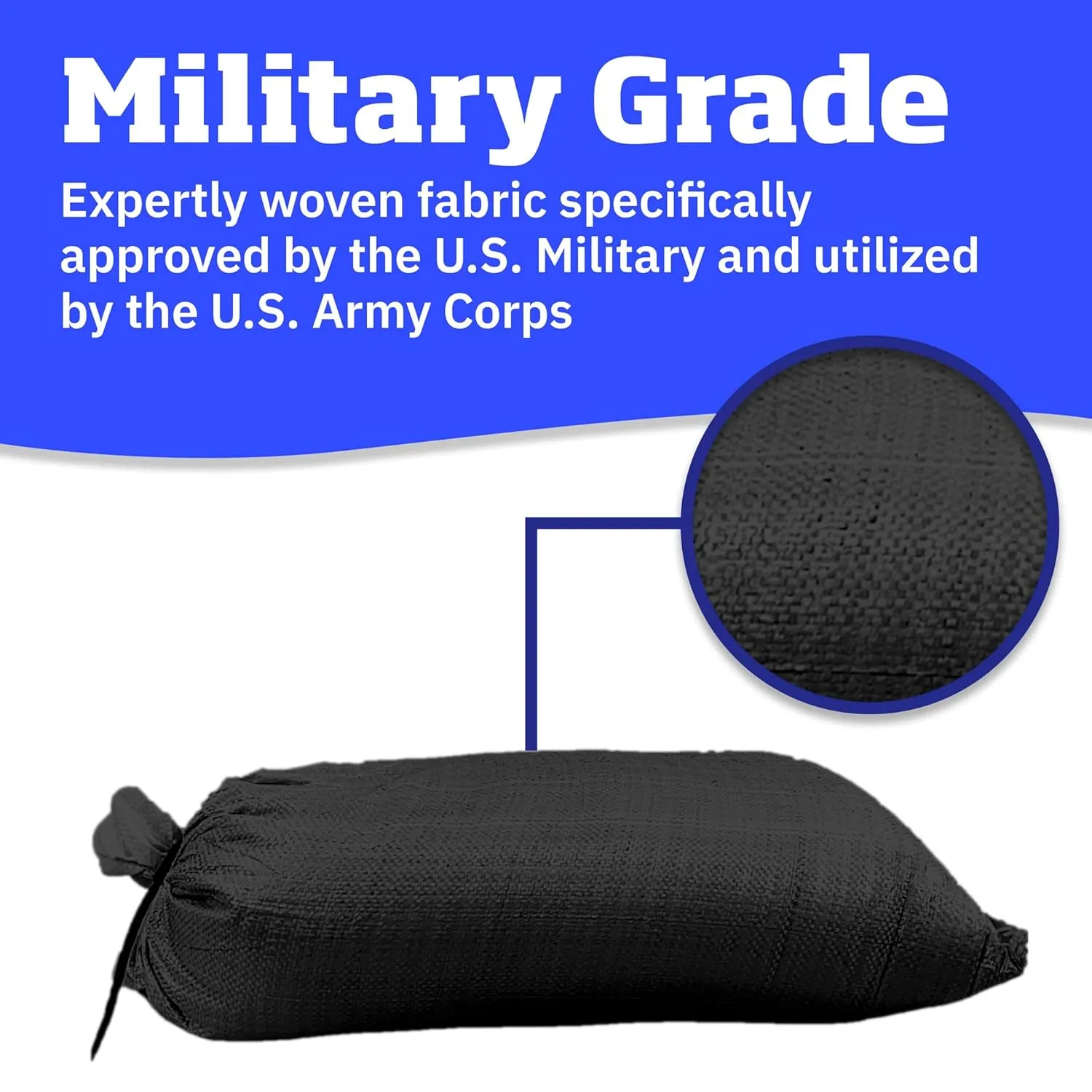 DURASACK Heavy Duty Sand Bags with Tie Strings Empty Woven Polypropylene Sand-Bags for Flood Control with 1600 Hours of UV Protection, 50 lbs Capacity, 14x26 inches, Black, Pack of 100