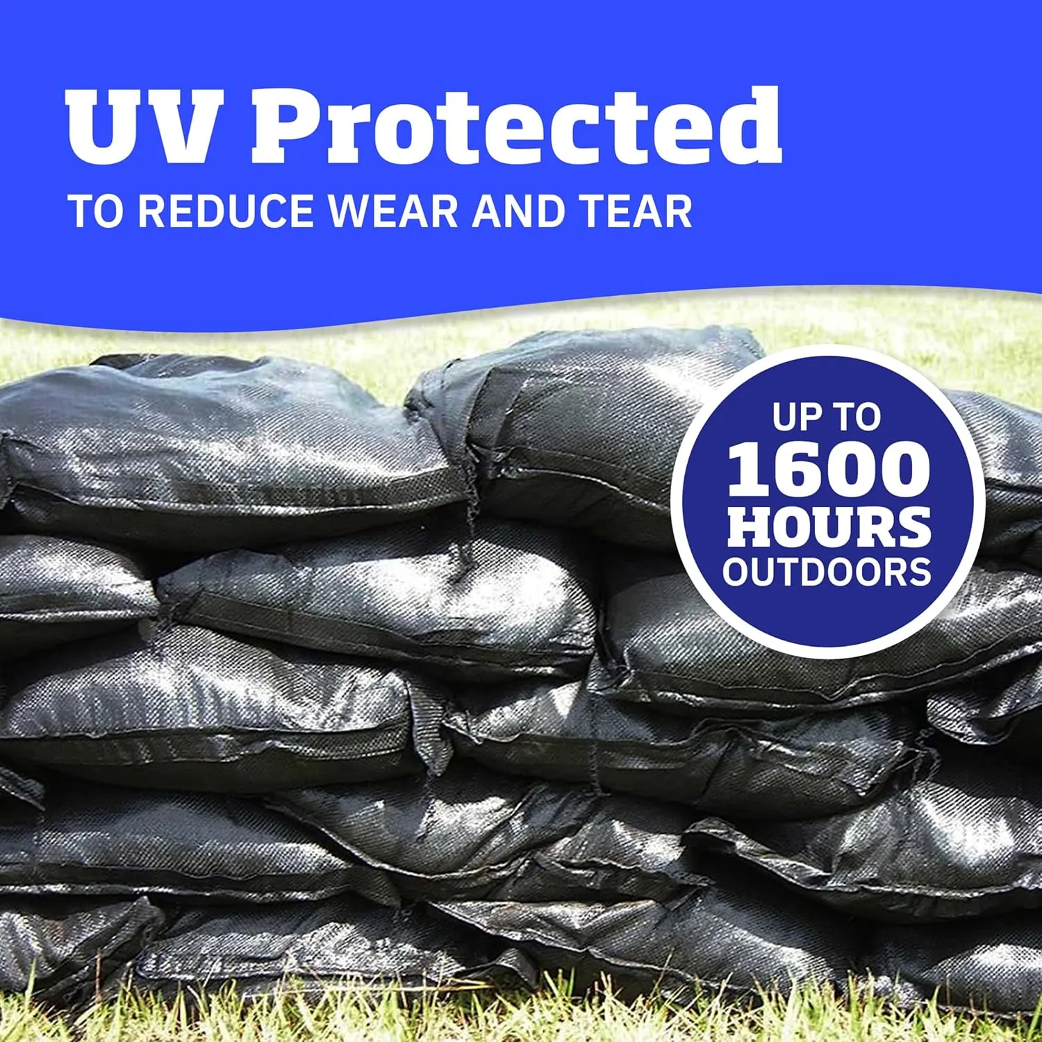 DURASACK Heavy Duty Sand Bags with Tie Strings Empty Woven Polypropylene Sand-Bags for Flood Control with 1600 Hours of UV Protection, 50 lbs Capacity, 14x26 inches, Black, Pack of 100