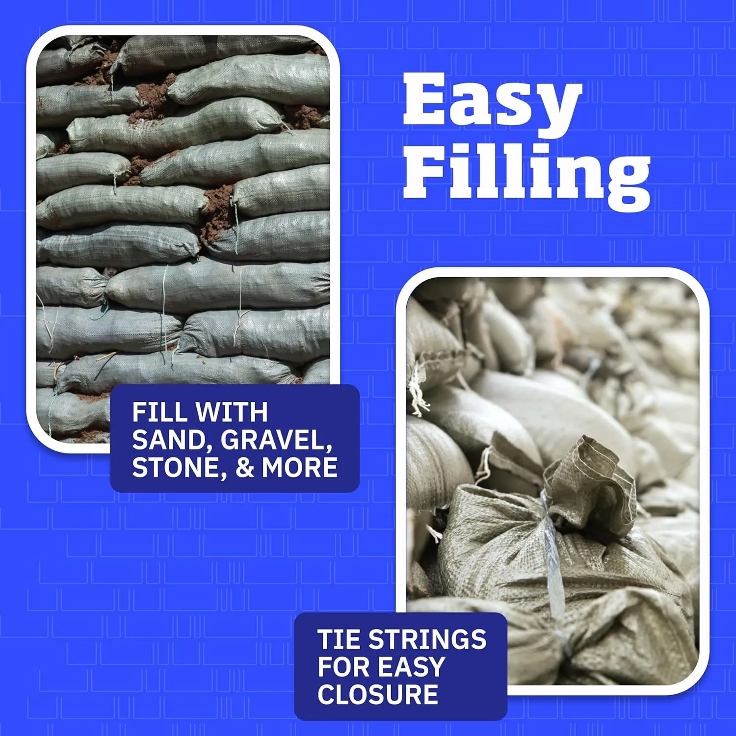 DURASACK Heavy Duty Sand Bags with Tie Strings Empty Woven Polypropylene Sand-Bags for Flood Control with 1600 Hours of UV Protection, 50 lbs Capacity, 14x26 inches, Green, Pack of 10
