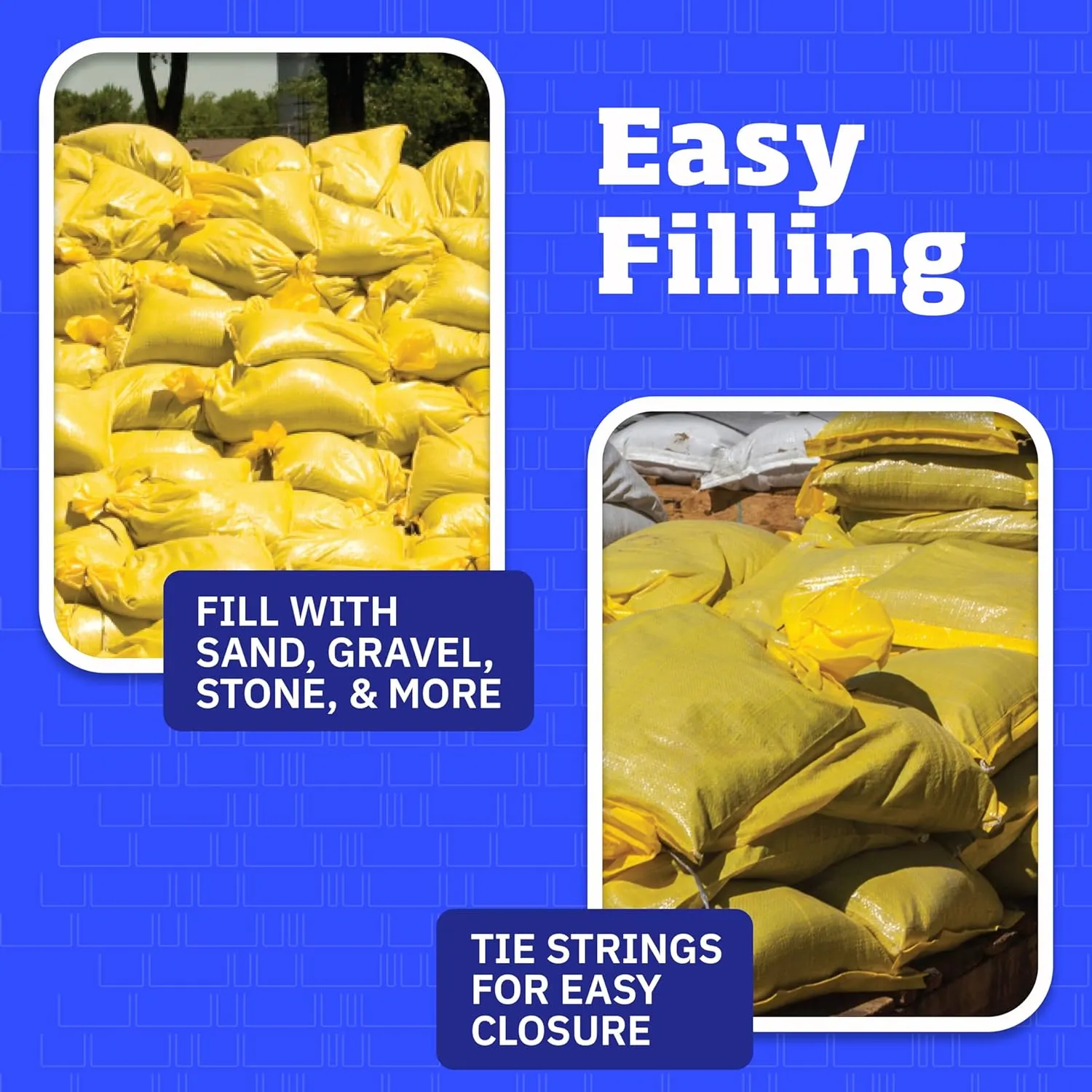 DURASACK Heavy Duty Sand Bags with Tie Strings Empty Woven Polypropylene Sand-Bags for Flood Control with 1600 Hours of UV Protection, 50 lbs Capacity, 14x26 inches, Yellow, Pack of 100