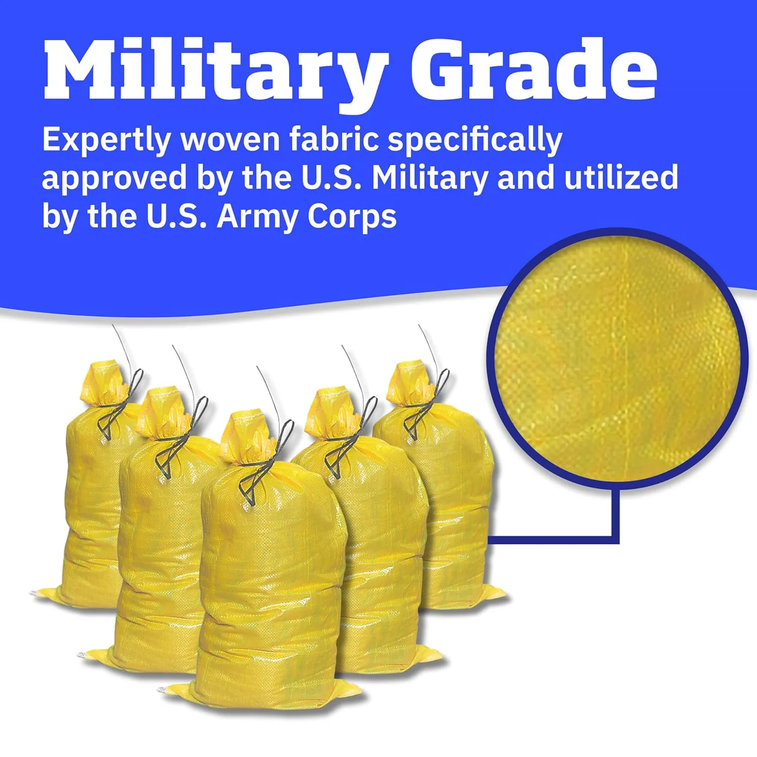 DURASACK Heavy Duty Sand Bags with Tie Strings Empty Woven Polypropylene Sand-Bags for Flood Control with 1600 Hours of UV Protection, 50 lbs Capacity, 14x26 inches, Yellow, Pack of 100