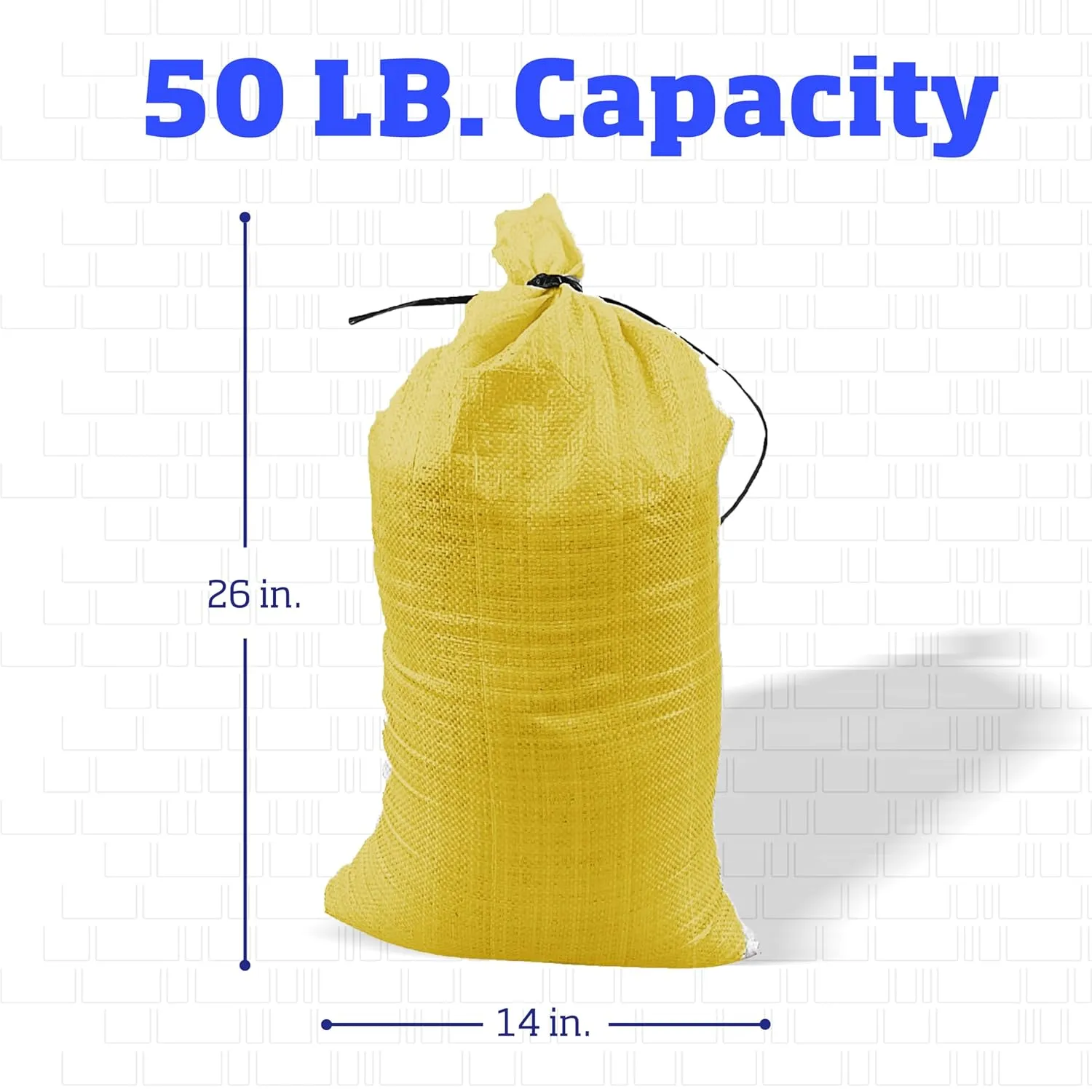DURASACK Heavy Duty Sand Bags with Tie Strings Empty Woven Polypropylene Sand-Bags for Flood Control with 1600 Hours of UV Protection, 50 lbs Capacity, 14x26 inches, Yellow, Pack of 100
