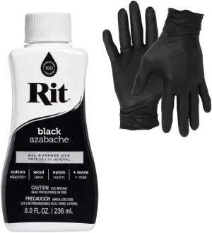 Dye – Rit Liquid Fabric Dye for Crafting, Clothing, and Décor – 8 oz. Bottle – with Artisx Nitrile Gloves Included (Black)