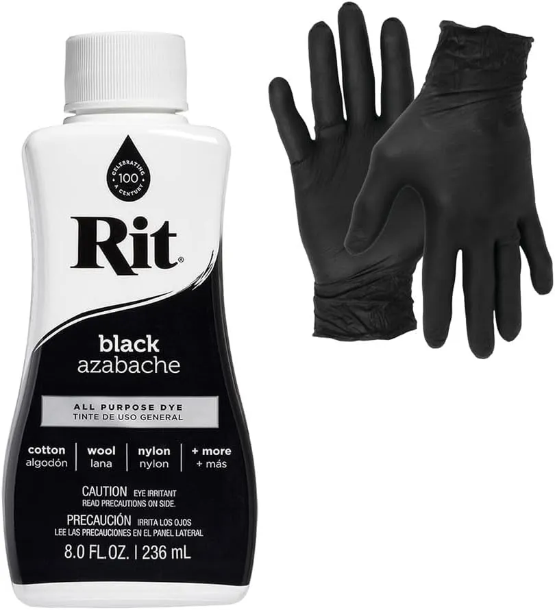 Dye – Rit Liquid Fabric Dye for Crafting, Clothing, and Décor – 8 oz. Bottle – with Artisx Nitrile Gloves Included (Black)