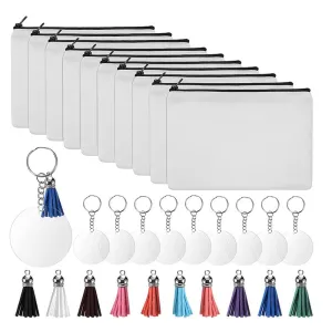 Dye Sublimation Blanks Zpper Canvas Make Up Bag and Key  Ring Combo