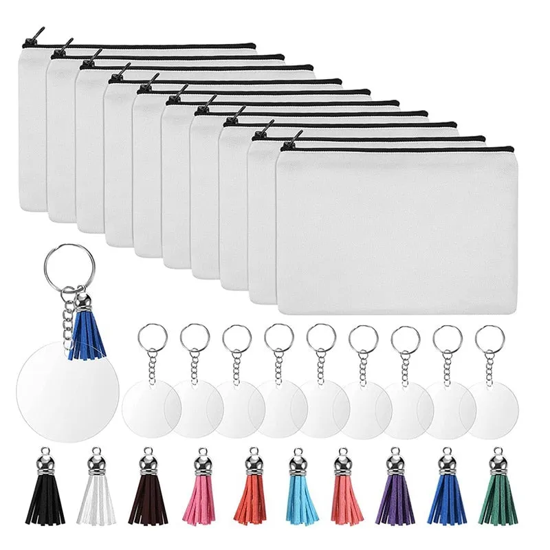 Dye Sublimation Blanks Zpper Canvas Make Up Bag and Key  Ring Combo