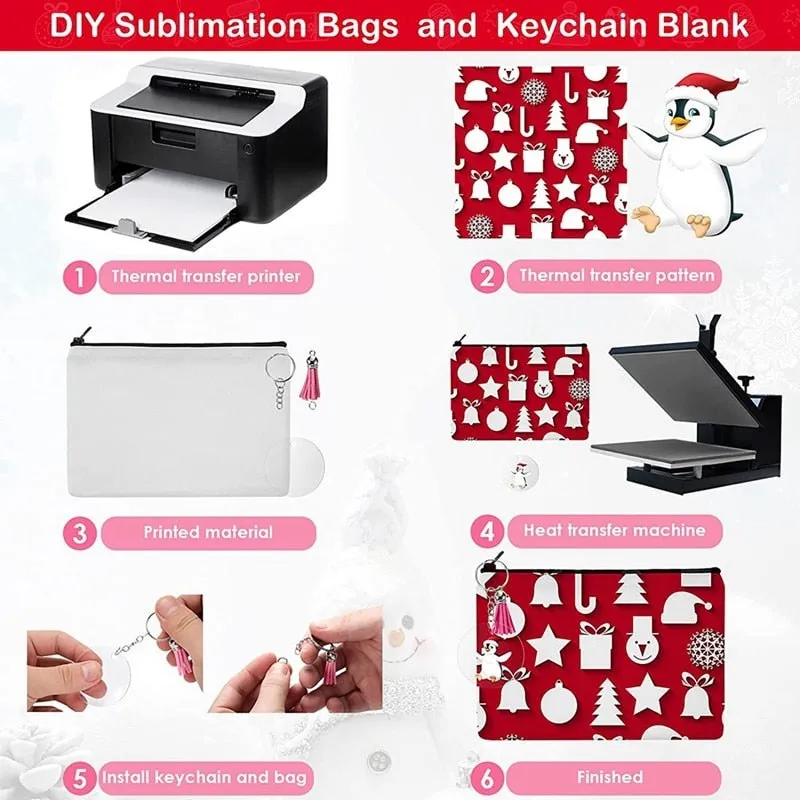 Dye Sublimation Blanks Zpper Canvas Make Up Bag and Key  Ring Combo