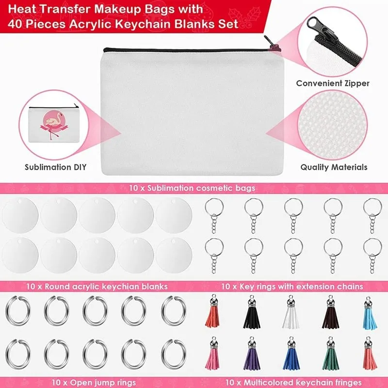 Dye Sublimation Blanks Zpper Canvas Make Up Bag and Key  Ring Combo