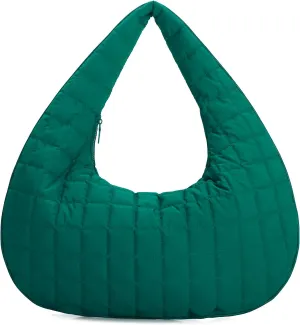 E Quilted Nylon Hobo Bag for Women Large Tote Shoulder Bag Top Handle Handbag