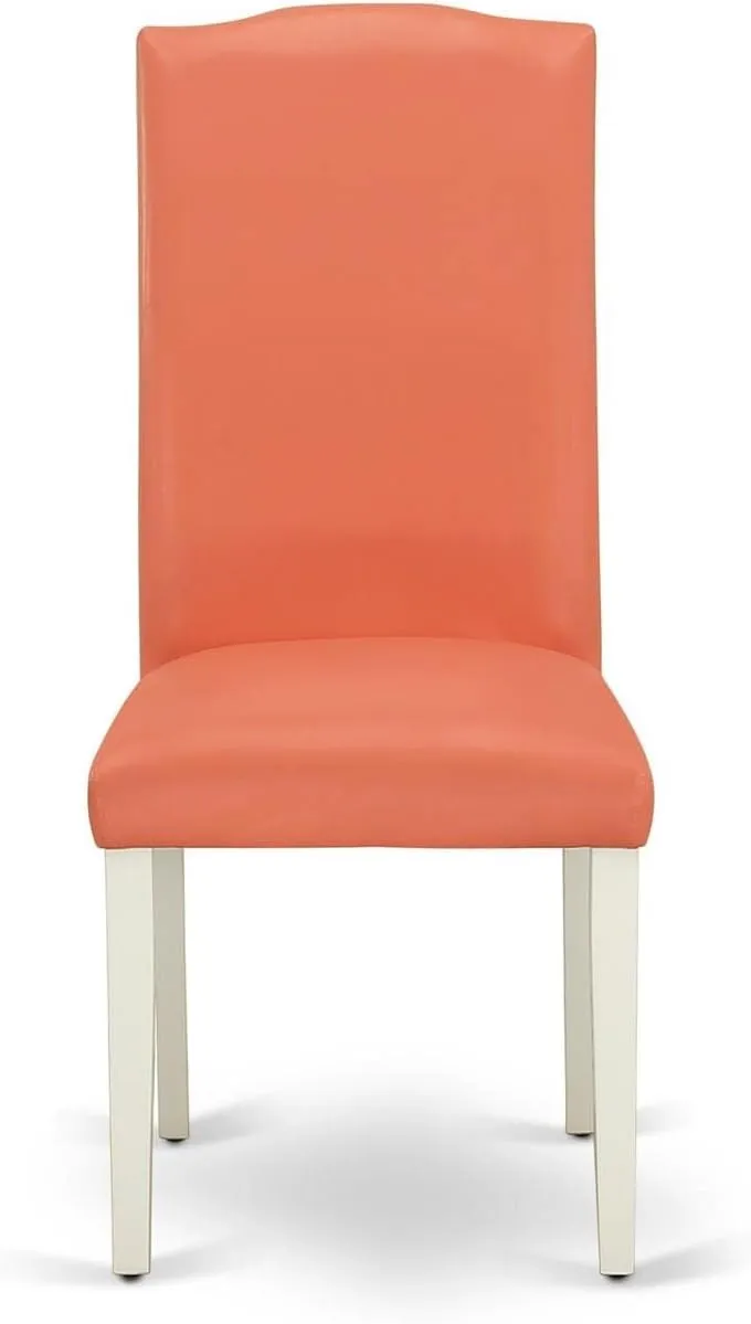 East West Furniture ENP2T78 Encinal Parsons Dining Chairs - Nailhead Trim Pink Flamingo Faux Leather Upholstered Chairs, Set of 2, Linen White