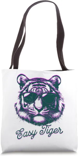 'Easy Tiger' s Cool 50s & 60s Retro s Glitchy Effect Tote Bag