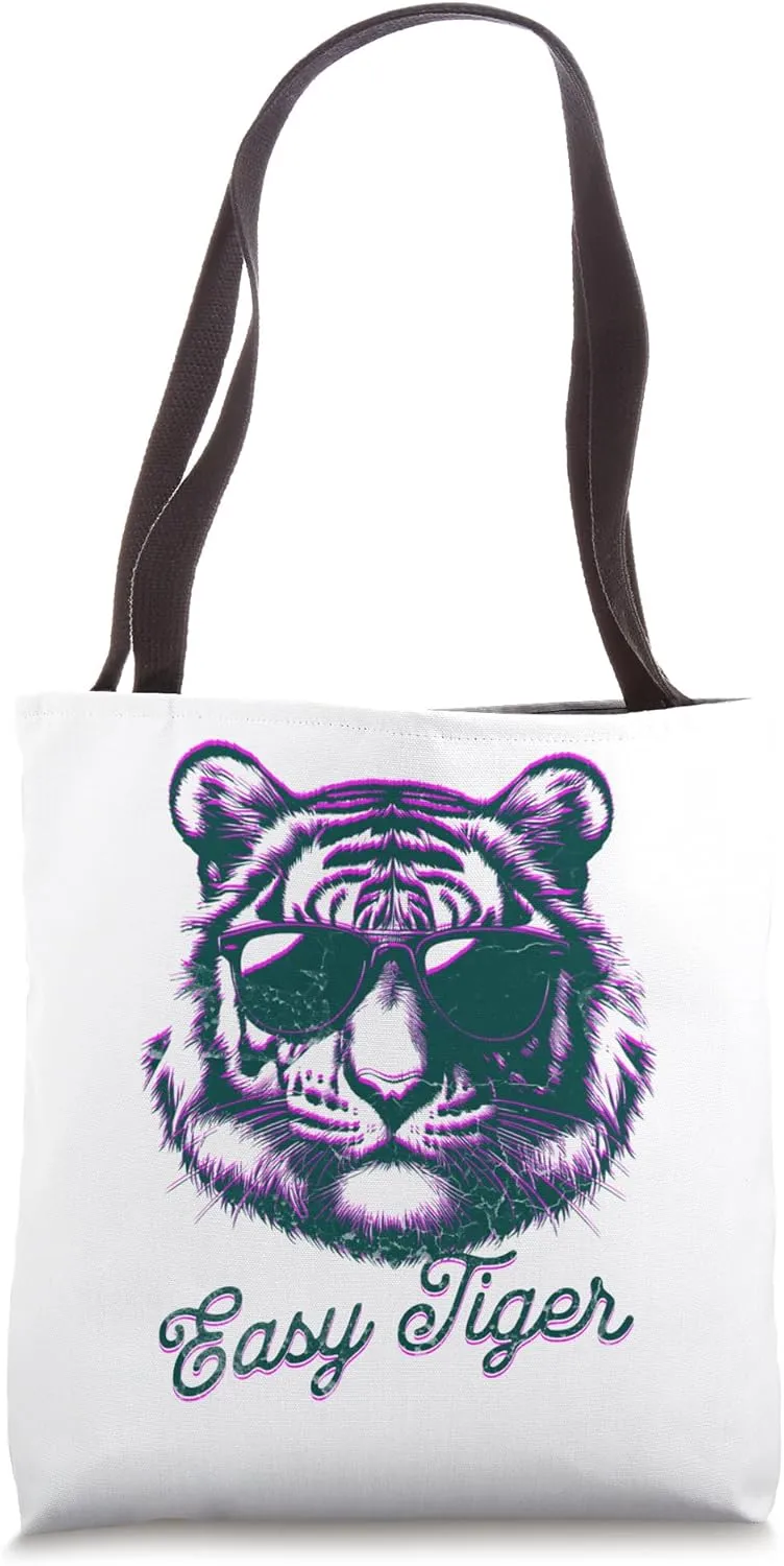 'Easy Tiger' s Cool 50s & 60s Retro s Glitchy Effect Tote Bag