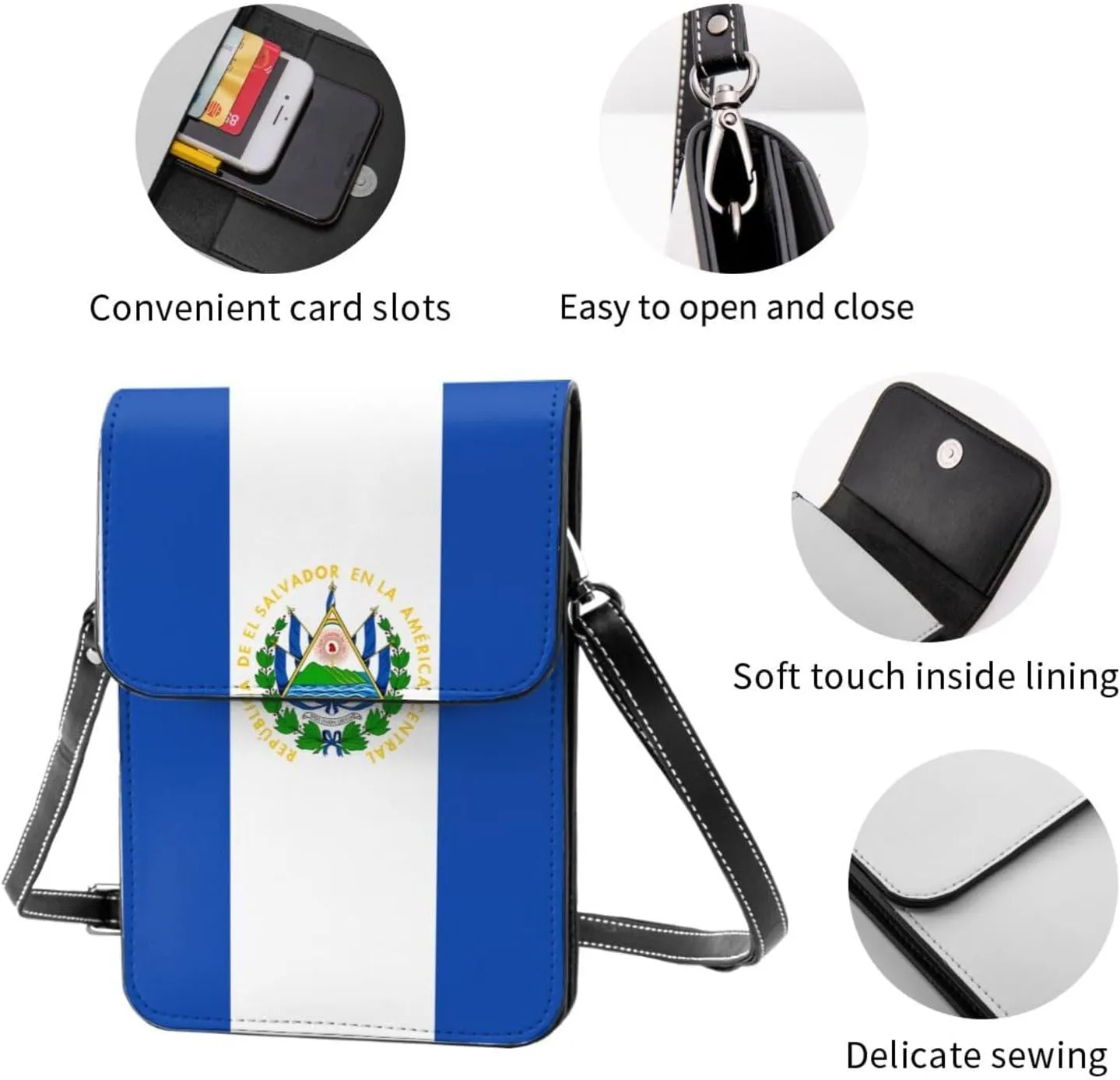 El Salvador Flag Leather Crossbody Phone Purse for Women Cute Wallet Bags Lightweight Mini Sling Bag