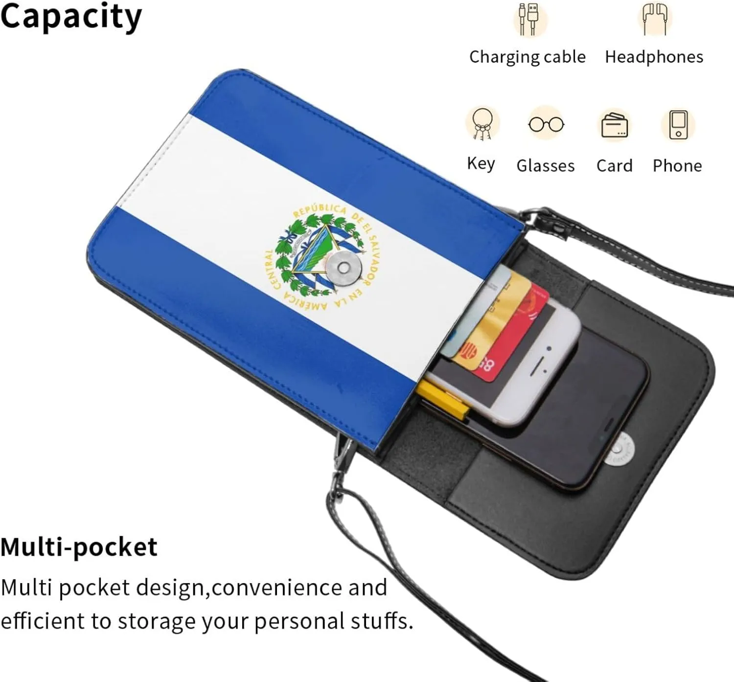 El Salvador Flag Leather Crossbody Phone Purse for Women Cute Wallet Bags Lightweight Mini Sling Bag