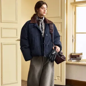 Elegant Contrast Collar Puffer Jacket