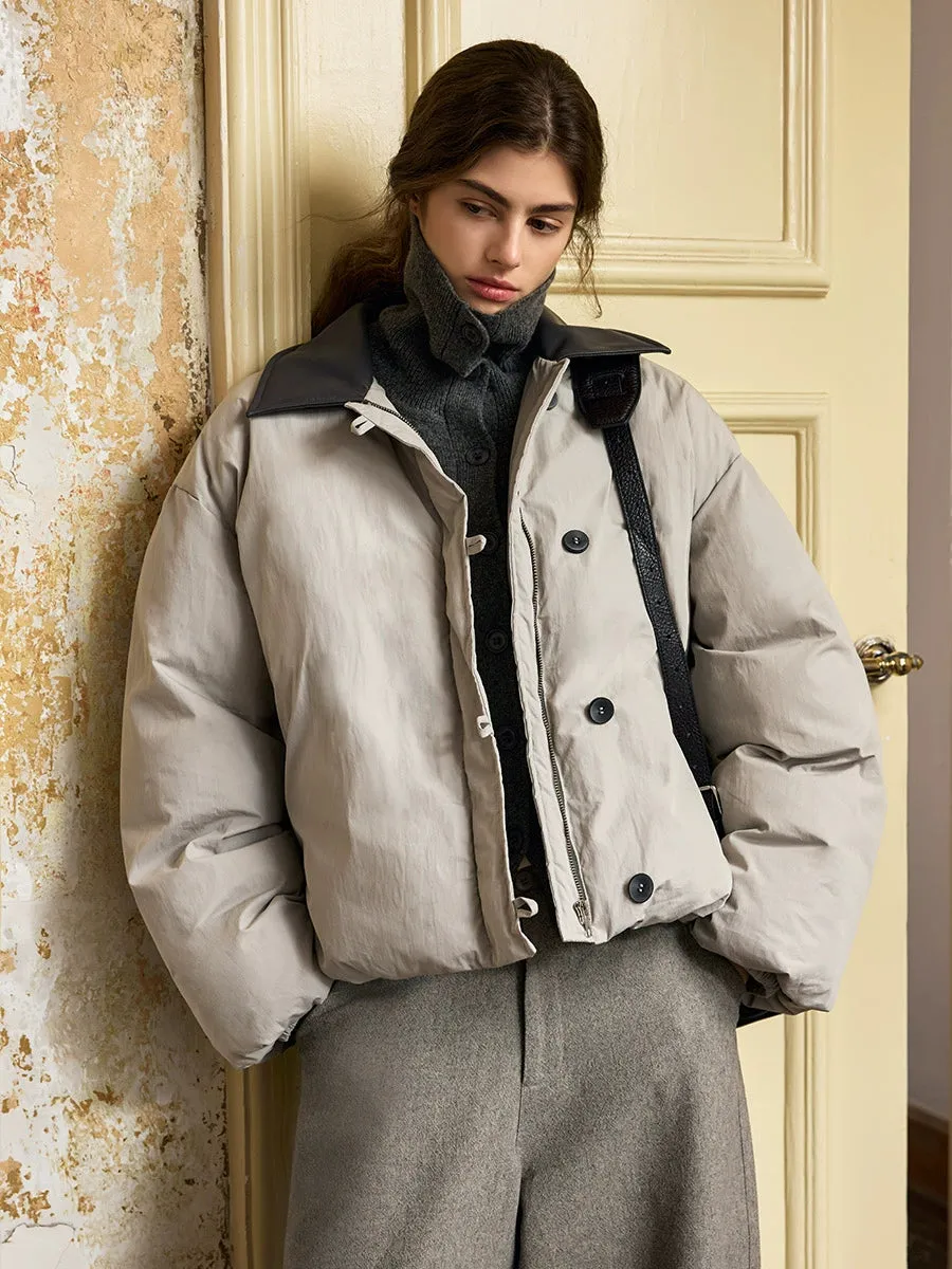 Elegant Contrast Collar Puffer Jacket