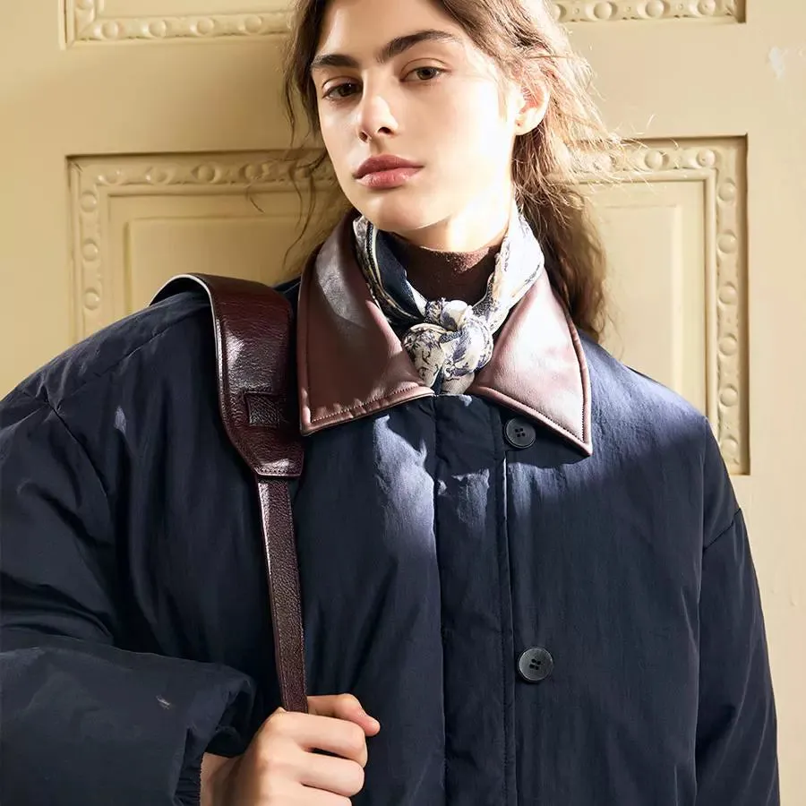 Elegant Contrast Collar Puffer Jacket
