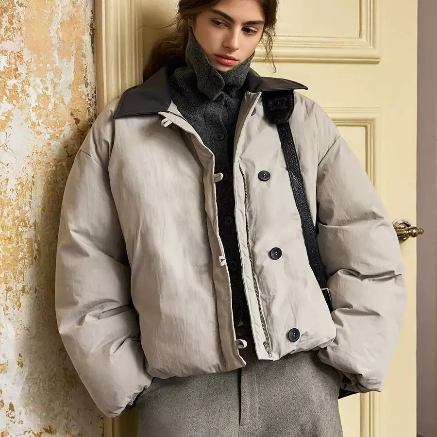 Elegant Contrast Collar Puffer Jacket