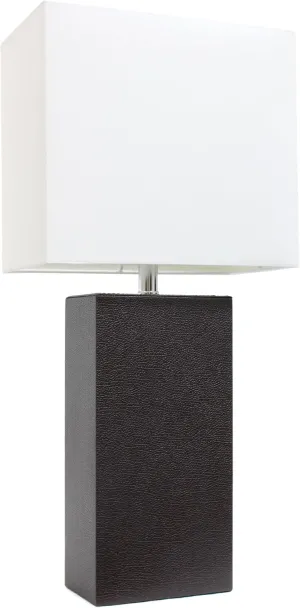 Elegant Designs LT1151-BWN 21" Contemporary Faux Leather Encased Table Lamp for Living Room, Bedroom, Study, Office, Entryway, Reading Nook, Brown