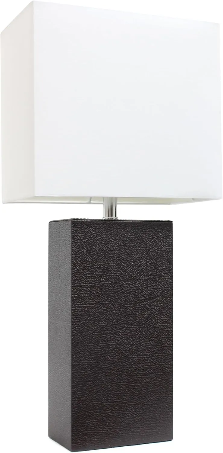 Elegant Designs LT1151-BWN 21" Contemporary Faux Leather Encased Table Lamp for Living Room, Bedroom, Study, Office, Entryway, Reading Nook, Brown