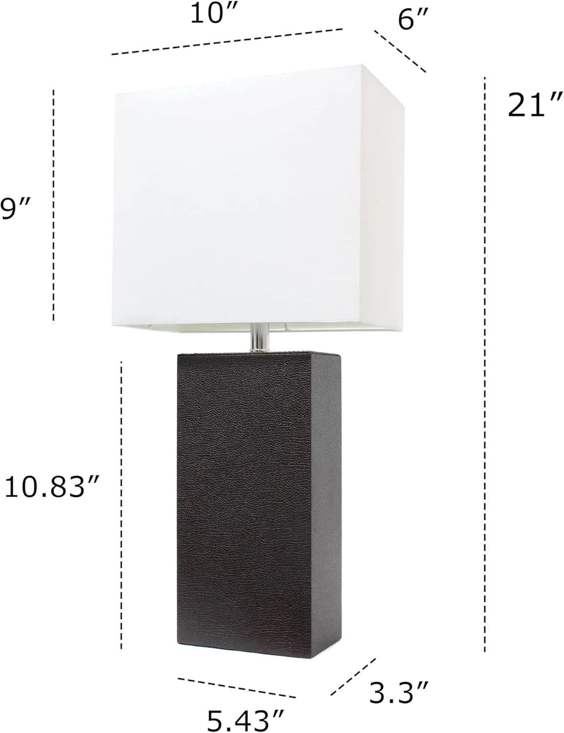 Elegant Designs LT1151-BWN 21" Contemporary Faux Leather Encased Table Lamp for Living Room, Bedroom, Study, Office, Entryway, Reading Nook, Brown