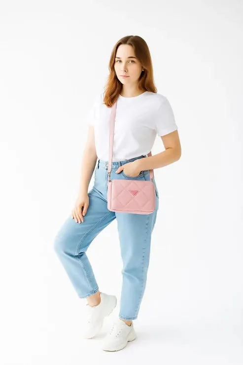Elegant Quilted Sling Bag with Mini Pouch (Peach)