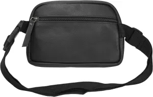 ELIZO Real Leather Fanny Waist Bag - Black - Unisex Leather Fanny Pack - Small Crossbody Bag - Belt Bag for Women & Men - Running, Hiking, Outdoor