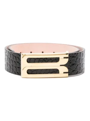 Embossed Crocodile Effect Black Calf Leather Belt
