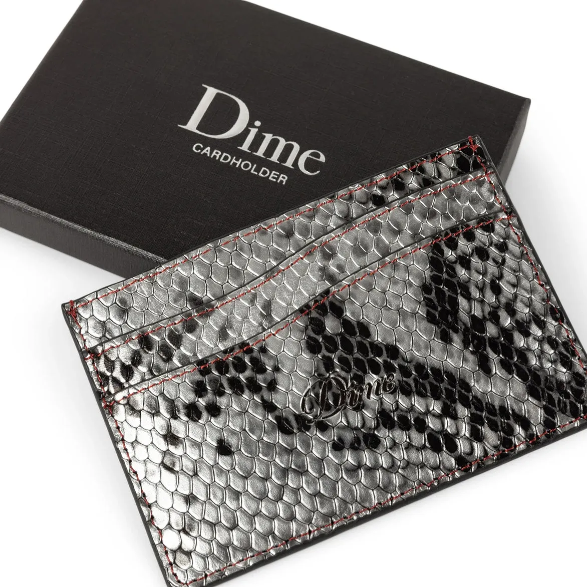 EMBOSSED LEATHER CARDHOLDER - SILVER SNAKE