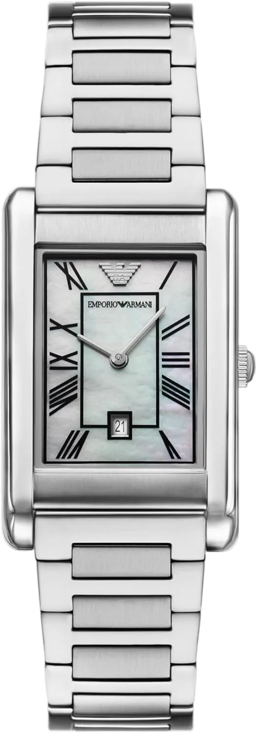 Emporio Armani Men's Rectangular Watch with Stainless Steel or Leather Band; Dress Watch for Men