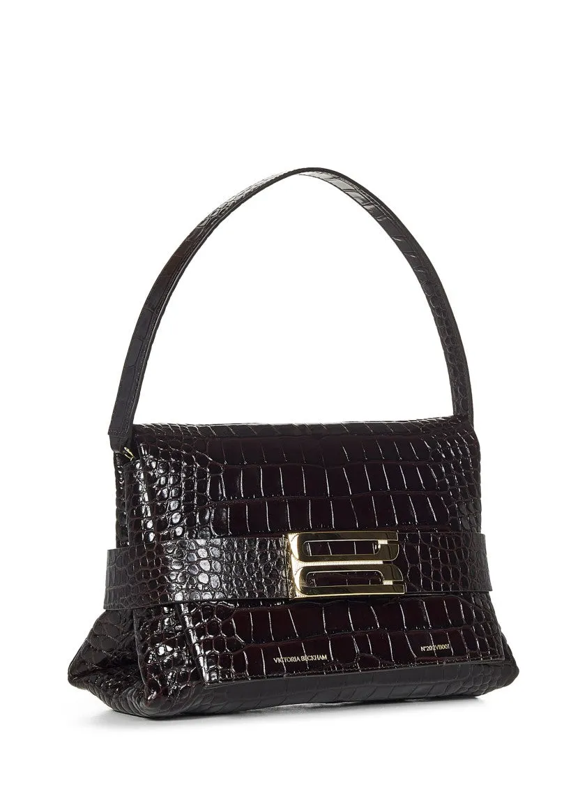 Espresso-Embossed Crocodile Print Clutch