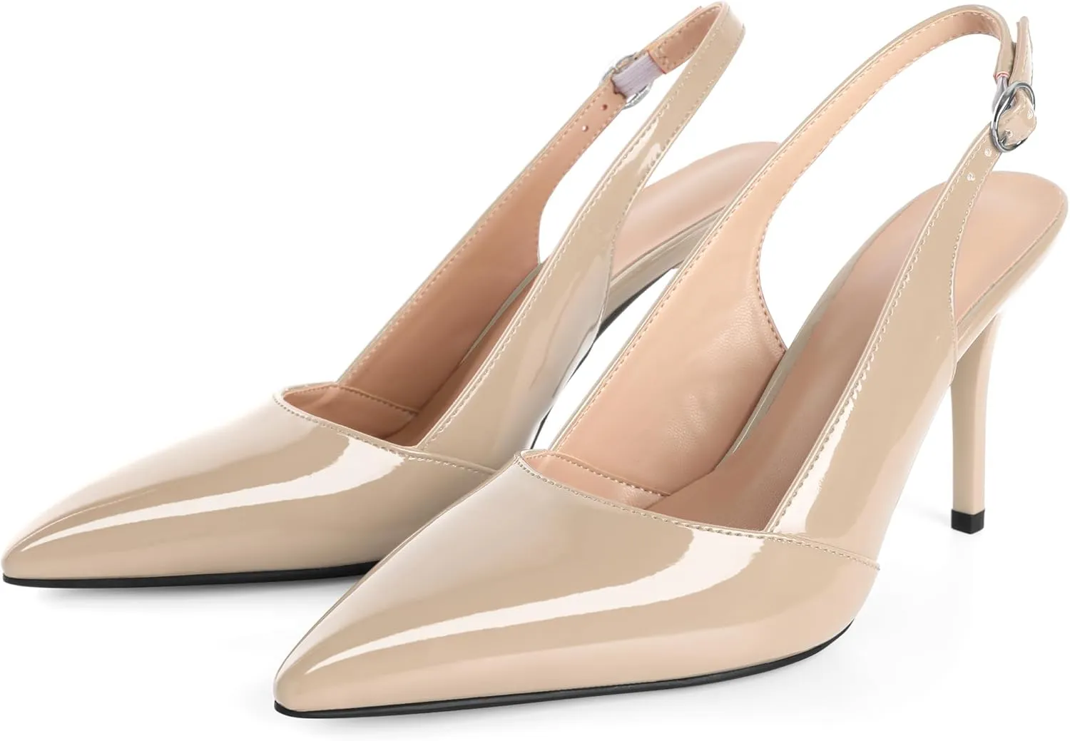 Esvowido Womens Slingback Heels 3.5 Inch Pointed Toe Pumps Adjustable Strap Slip-on High Heels Wedding Party Dress Shoes