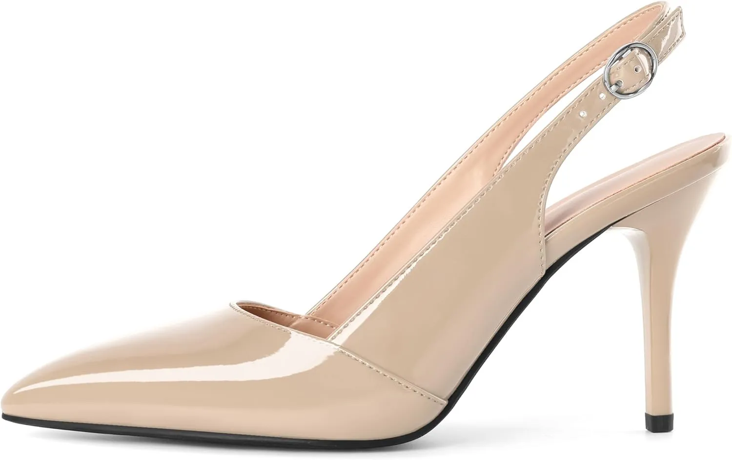 Esvowido Womens Slingback Heels 3.5 Inch Pointed Toe Pumps Adjustable Strap Slip-on High Heels Wedding Party Dress Shoes