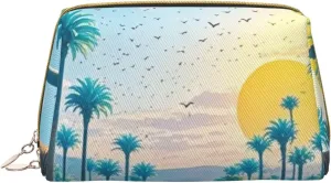 Eternal Summer Print Cute Small Makeup Bag, Leather Cosmetic Bags for Purse Women Gifts Make Up Organizer Travelling