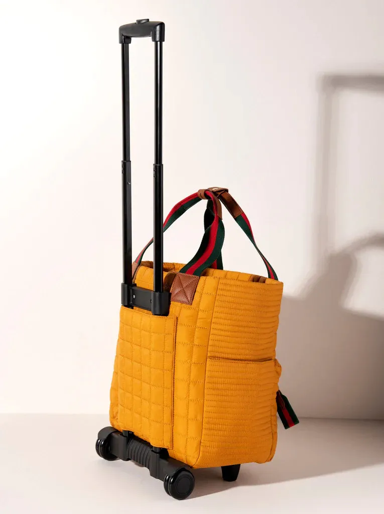 EZRA QUILTED NYLON ROLLER TOTE, HONEY