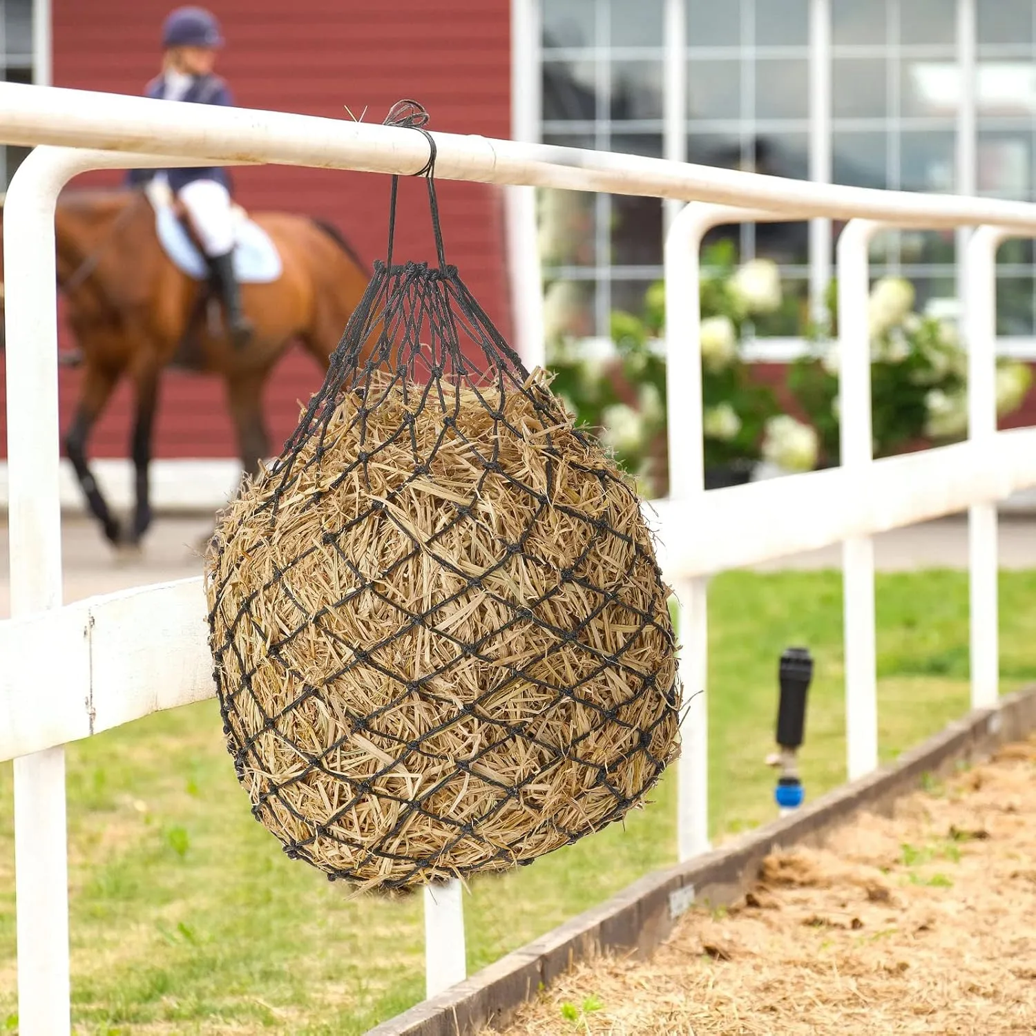 Fabbay 4 Pcs Slow Feed Hay Net Feeder Hay Bag for Horses Slow Feeder 40 Inch Length with 2 Inch Holes Hanging Horse Feed Net for Goat Cattle Equine Stalls Barn Supplies(Black)